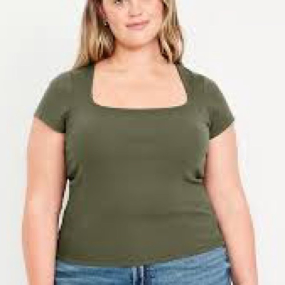 Old Navy Square Neck Short Sleeve Top - Olive